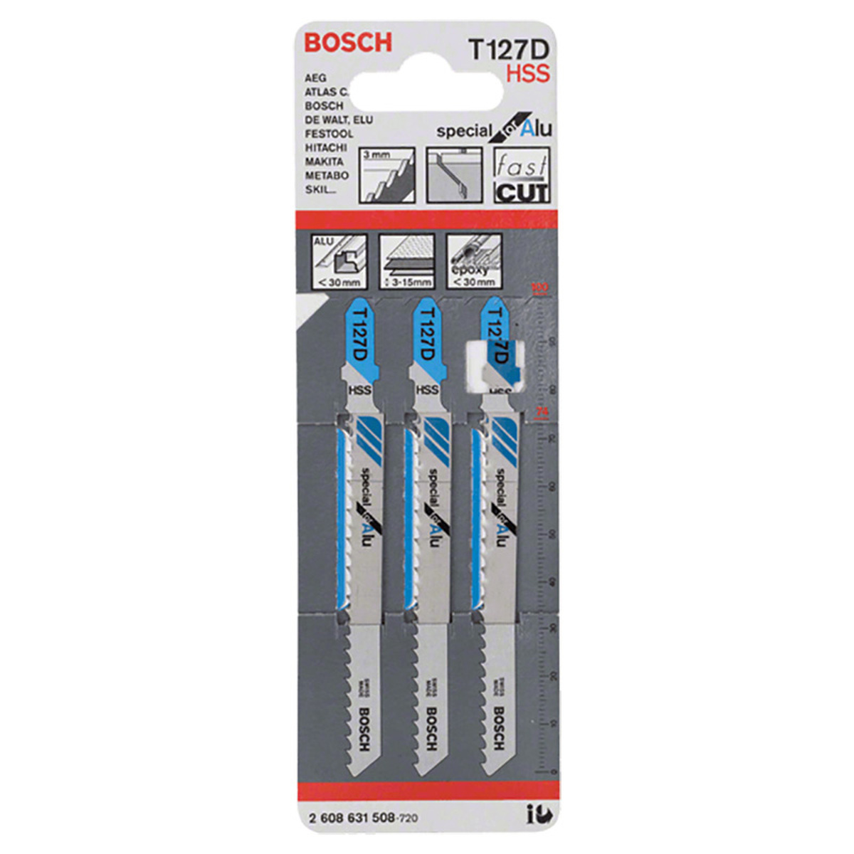 Набор пилок для лобзика по аллюминию Bosch T127D HSS 100мм 3шт (508) — Фото 1