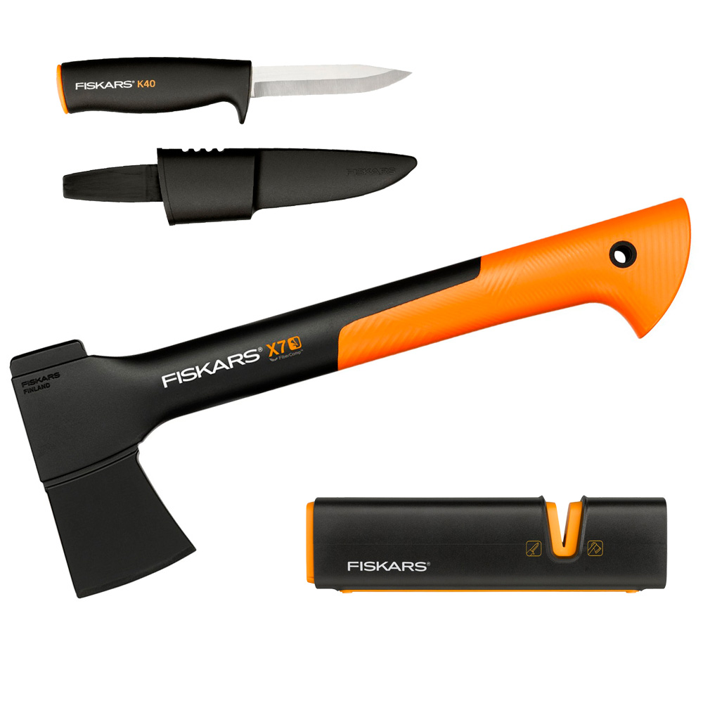 Набор Fiskars топор Х7 + точилка для топоров и ножей + нож К40 — Фото 4